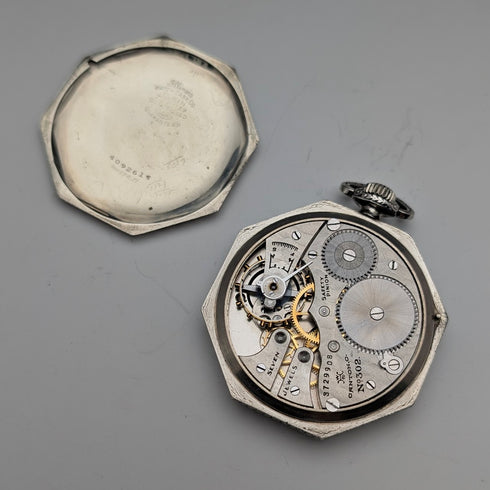 Circa 1918 Antique Hampden Pocket Watch Gold-Plated Octagon Case Works Well